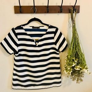 Nautical Dress Blouse with Gold Accent